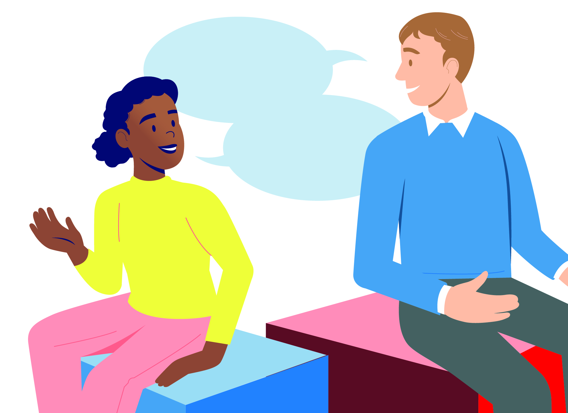 Illustration von zwei Personen im Gespräch